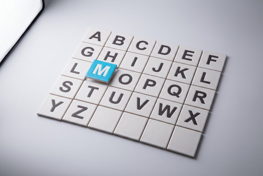 Alphabet tile grid, A to Z instant win game