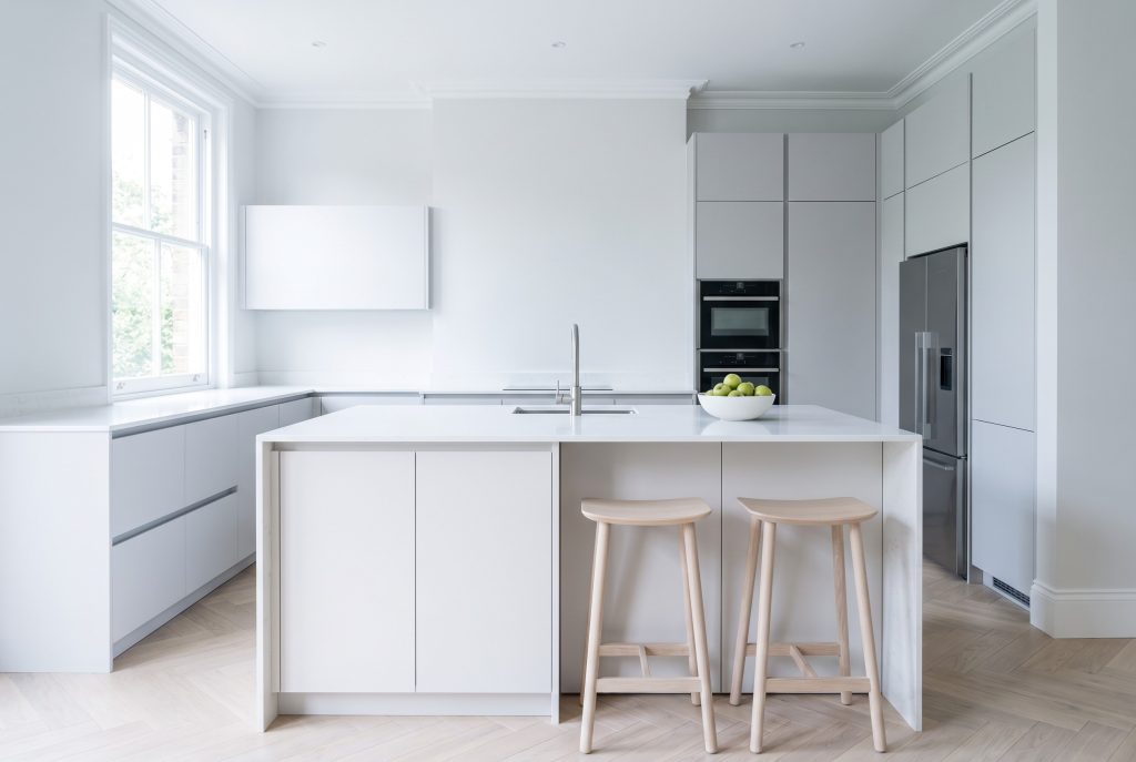 Modern white kitchen with quartz island, £15,000 makeover prize